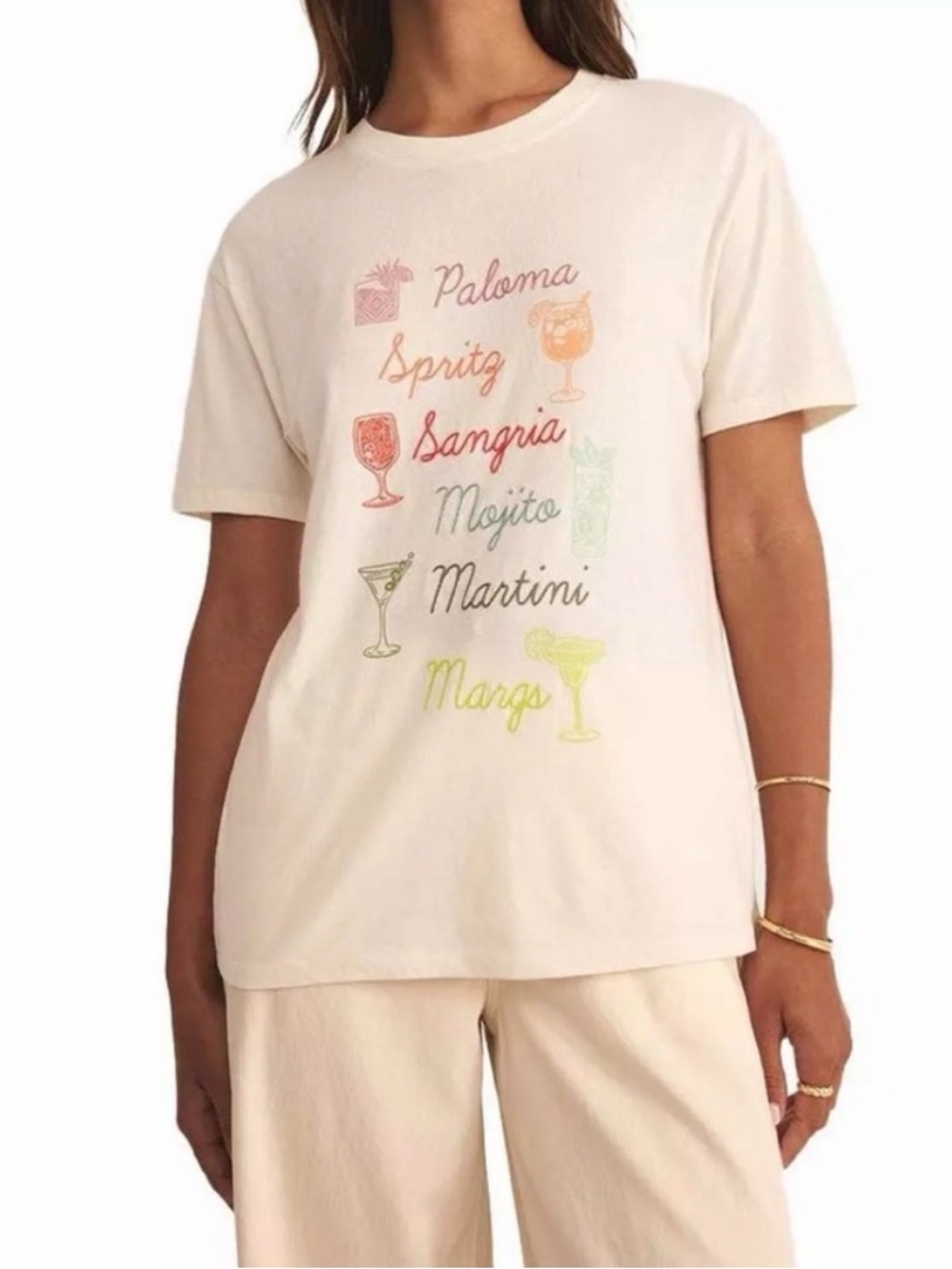 Z Supply Cream Graphic Cocktail Tee with Pastel Accents. NWT Size Medium